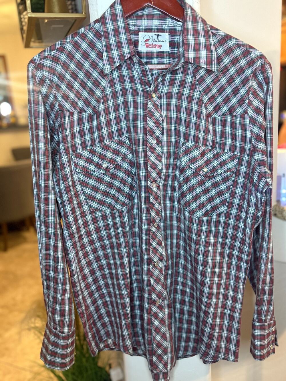 Bud Berma Men's Westerner Vintage 70's Pearl Snap Long Sleep Plaid Shirt Size M
